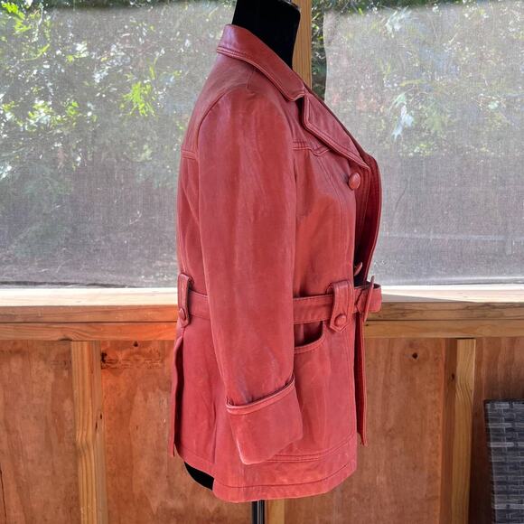 See By Chloe Women's Rusty Red Lamb Leather Belted Jacket Sizes 4 - Picture 2 of 16